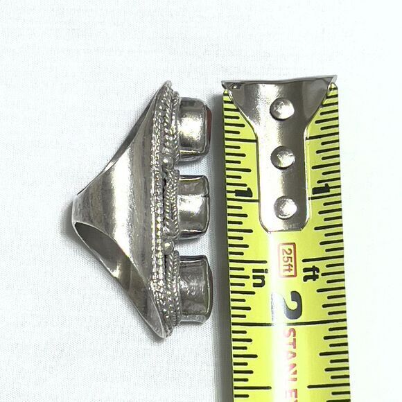 Antique Sterling Silver Red Coral Large‎ Three Stone Saddle Ring Size 6.5 Boho - Picture 9 of 9